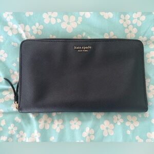 kate spade Black Zip Wallet with Gold Logo